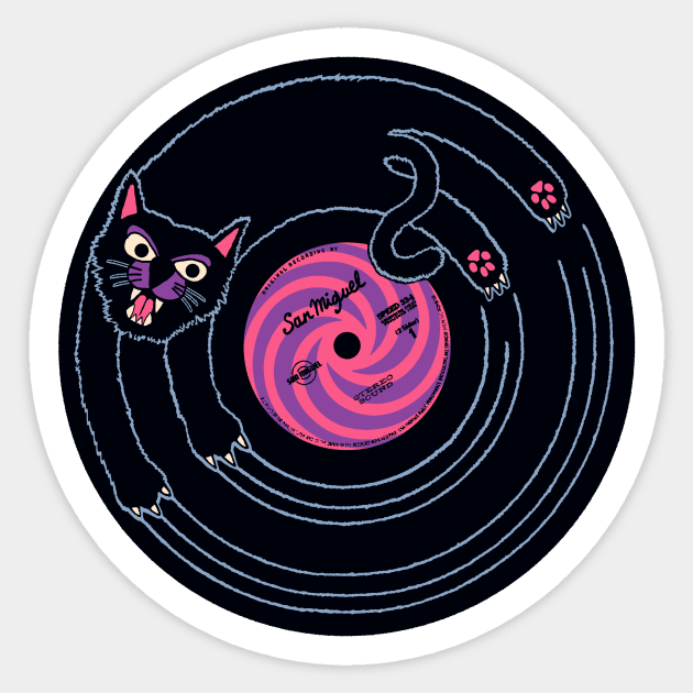 CAT SCRATCH / VINYL RECORD (navy and purple) Sticker by boozecruisecrew